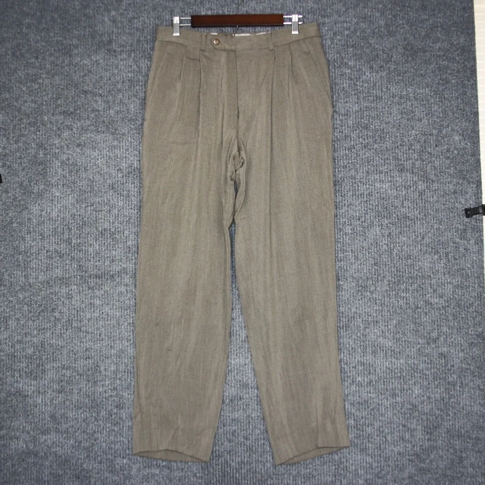 HUGO BOSS‎ Mens Regazzoni Flat Front Pleated All Wool Dress Pants Tan 32R